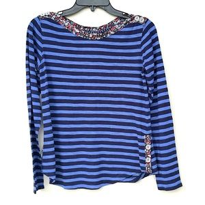 Anthropologie Laurelwood XS Blue Striped Top Floral Contrast Button Nautical
